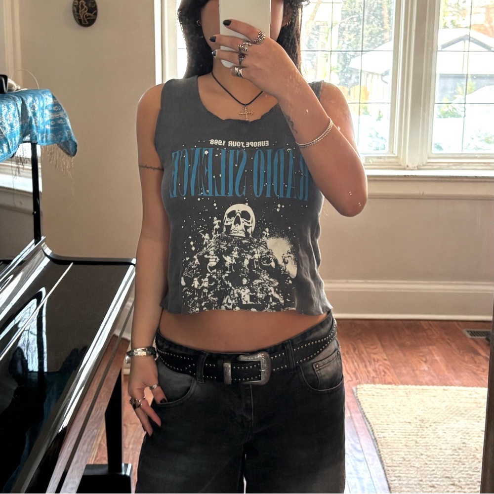 Brandy Melville Radio Silence Gray Graphic Tank Top